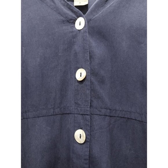 Apostrophe Navy Blue 100% Silk V Neck Mother Pearl Button Tunic Top M - Picture 12 of 12